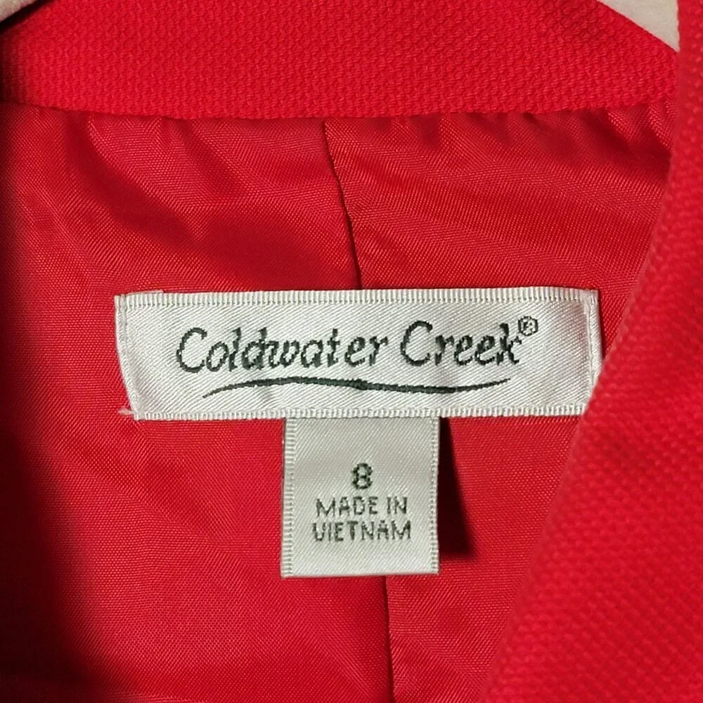 Coldwater Creek Womens Red Big Buttons 3/4 Sleeves Work Blazer Jacket Size 8